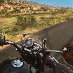 ライダー視点で走行中のバイク