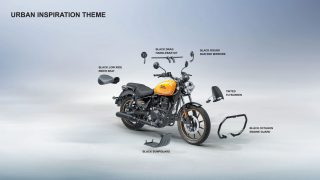 黄色い燃料タンクのオートバイとアーバンカスタムパーツ