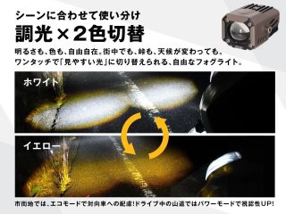 シーンに合わせて明るさと色を切り替えられる2色対応のフォグライト