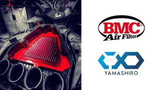 BMC Air FilterとYAMASHIROのロゴ、バイクエンジン内部のエアフィルター