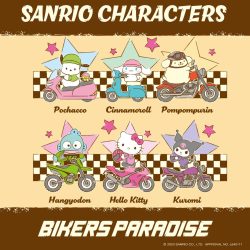 サンリオキャラクターとバイクのイラスト