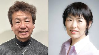 笑顔でカメラを見つめるMCシモ氏と小林ゆき氏