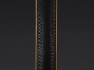 黒いトレッドとタン色のサイドウォールが特徴の自転車用タイヤのクローズアップ