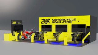 PEX 2Xモーターサイクルシミュレーターの展示ブース