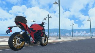 街灯と赤いバイク