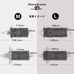 MotoBrellaのMサイズとLサイズの装着イメージ