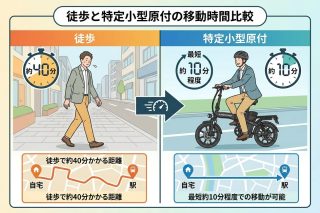 徒歩と特定小型原付の移動時間比較