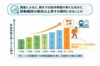 駅からの距離と移動困難の関係