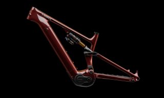 深紅色の電動マウンテンバイクのフレーム