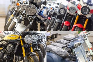 様々な種類のバイクやスクーターが並べられた店内