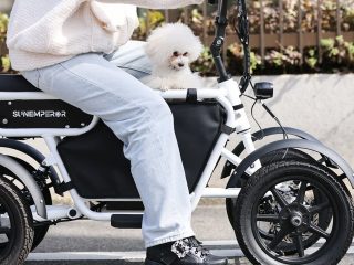 電動三輪車に乗る人と犬