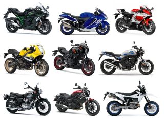 カワサキ、スズキ、ヤマハ、ホンダなど様々なメーカーのオートバイ9台
