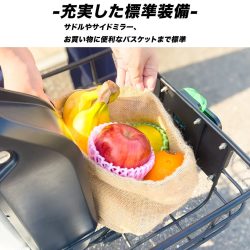 自転車のバスケットに果物
