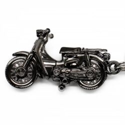 光沢のある黒い金属製のミニチュアバイクのキーホルダー