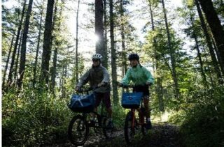 森の中をサイクリングする人々