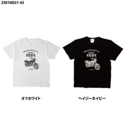 オフホワイトとヘイジーネイビーのTシャツ