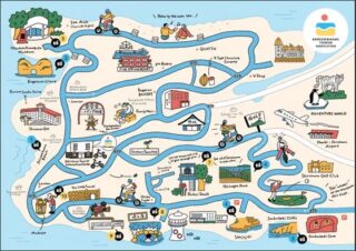 南紀白浜地域の観光スポットを巡るルートが描かれたイラストマップ